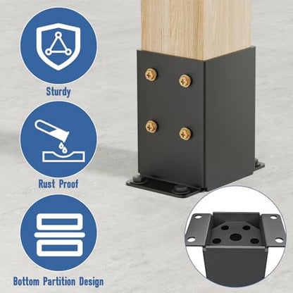 QZER 4×4 Post Base, Inner Size 3.5""x3.5"" Deck Post Brackets, Heavy Duty Metal Black Powder Coated Fence Post Anchor Base for Pavilion Porch Railing Pergola Support Deck Base Plate 4 Pcs - size: 4"x4"