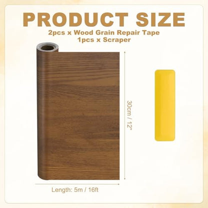 HARFINGTON Wood Grain Repair Tape 12" x16ft Self-Adhesive Repair Patch - color: Teak, size: 12" x 16ft