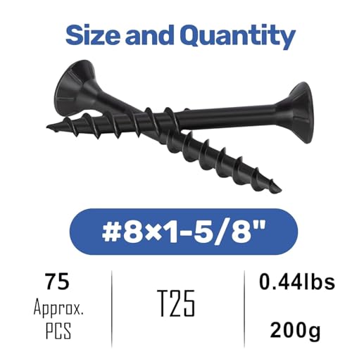 WELLOCKS #8 x 2 in Black Deck Screws, 0.44 lbs Trial Size - size: #8×1-5/8", style: Trial size 0.44LBS