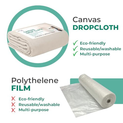 Canvas Drop Cloth for Painting 9x6 feet Pack of 2-8oz Painters Drop Cloths for Painting - All Purpose Canvas Tarps for Floor & Furniture Protection - Recycled Cotton Fabric - size: 9x6 Ft - 2 pc