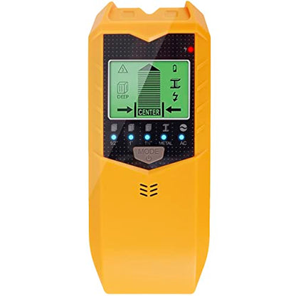Stud Finder Wall Scanner, 5 in 1 Electronic Stud Sensor, Metal Detector Wall Scanner, Wall Wood Detector Scanner with LCD Display & Audio Alarm for Wood Metal Pipe Studs AC Wire Detection (Yellow)