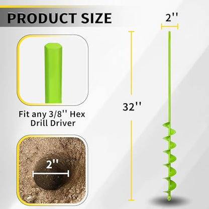 2"x32" Auger Drill Bit for Planting, Garden Auger for Planting Bulbs with Drill for 3/8" Hex Drive - size: 2"x32"-green