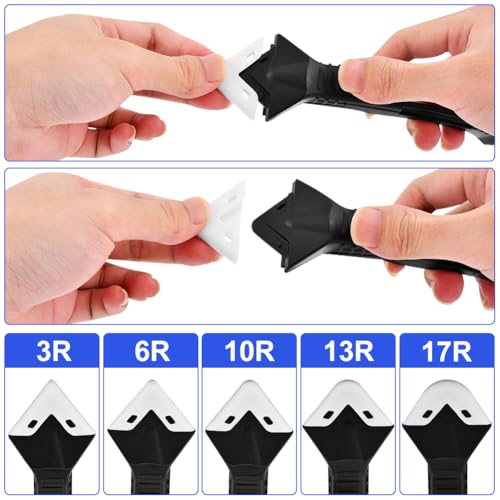 Silicone Caulking Tool, 3 in 1 Caulking Remover Glazing Compound Finishing Tool with 5 Replacement Silicone Scraper Pads, Grout Scraper Kit for Bathroom, Kitchen, Floor, Window, Sink Joint