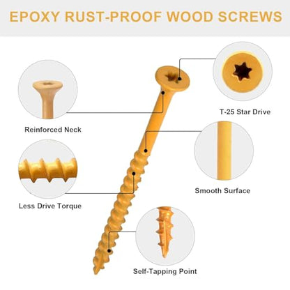 100Pack #10 x 3 Wood Deck Screws 3 Inch Exterior Decking Screw with T25 Bit Structural Wood Screws Rust Resistant Epoxy Coated, Torx/Star Drive Head - color: #10 x 3-100Pack
