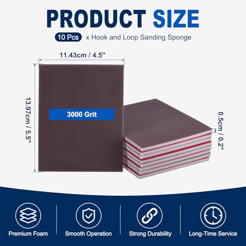 10Pcs 3000Grit Sanding Sponges, 5.5x4.5In Hook & Loop Black - size: 3000 Grit