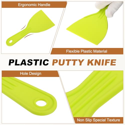 HARFINGTON 10pcs Putty Knife Scraper 4" Width Flexible Plastic Putty Knife Paint Scraper Tool for Taping Drywall Spreading Painting Wall Scratching Yellow - color: Yellow, size: 4"