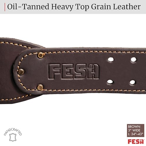 FESA Men's Leather Tool Belt - Handcrafted Top Grain Leather Tool Pouch Belt for Carpenters & Other Trade Professionals - color: Brown - 3" Wide - L