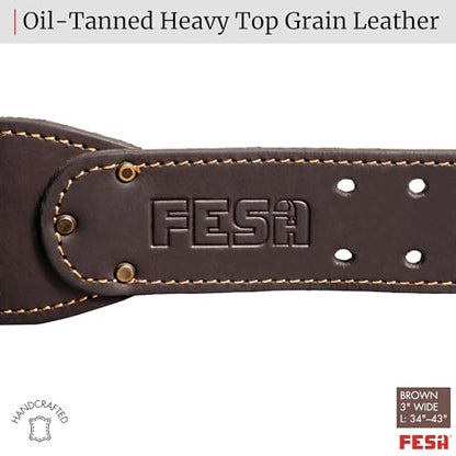 FESA Men's Leather Tool Belt - Handcrafted Top Grain Leather Tool Pouch Belt for Carpenters & Other Trade Professionals - color: Brown - 3" Wide - L