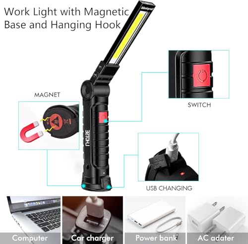 LHOTSE Rechargeable LED Work Light/Flashlight for Mechanic(4 Pack) - color: Black 4 Pack