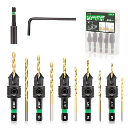 Countersink Drill Bits Set 12PCS, 1/4" Hex, Adjustable Depth Stop