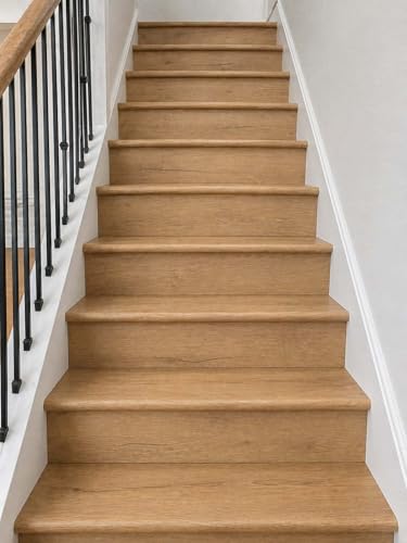 Luxury Vinyl Plank Flush Stair Nose Kit – Tread + Riser Combo (Light Oak) - color: Light Oak