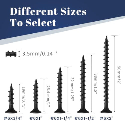 Mellewell #6 x 1-1/4" Black Coarse Thread Sharp Point Self Tapping Drywall Screws, #2 Phillips Bugle Head Wood Screw for Dry Wall Sheetrock Wood, Drive Bit Included, 1 LB - color: Black, size: #6 x 1-1/4"