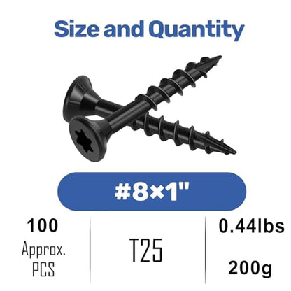 WELLOCKS #8 x 1 in Black Deck Screws, 0.44 lbs Trial Size - size: #8×1", style: Trial size 0.44LBS