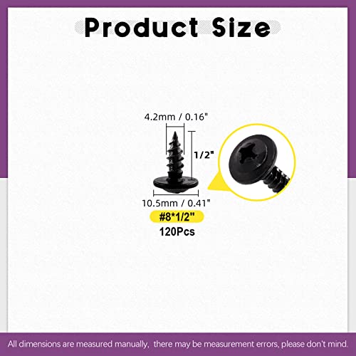 Swpeet 120Pcs #8 x 1/2" Phillips Modified Truss Head Wood Screws Kit, Black Phosphate Zinc Plated Carbon Steel Self Tapping Sheet Metal Screws Self-drilling Screws for Plastic, Wood and Soft Materials - color: Black, size: #8 x 1/2"