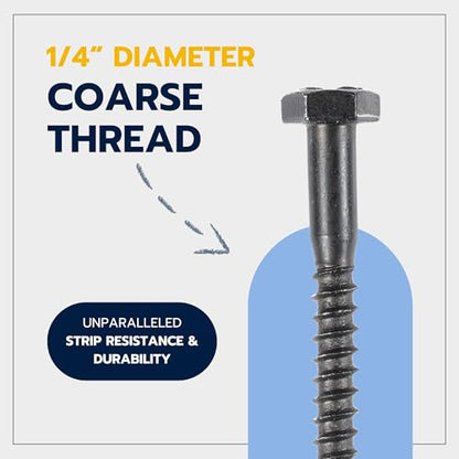 1/4 x 3 (100 Pack) Lag Screw Kit, 100 Screws and 100 Washers, Ceramic Black Ruspert Coating for Exterior Use, Meets ASTM A307 and ASME B18.2.1, Industrial/Commerical Grade by Makers Bolt - size: 1/4 x 3