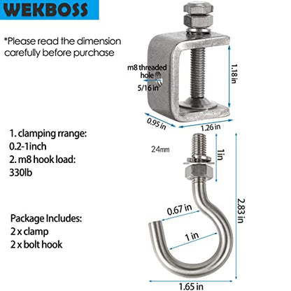2 Set Metal Beam Hook 1 Inch Stainless Steel C Clamps and Heavy Duty Hanging J Hook/Threaded Screw Hook for Garage I Beam - color: 1.2 in