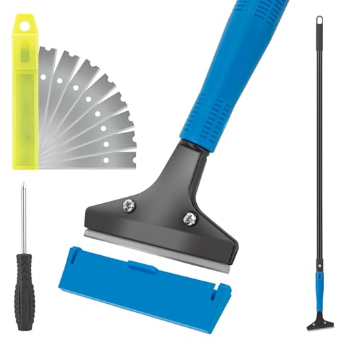 KeFanta Floor Scraper, 4" Wide Heavy Duty Razor Blade Scraper Tool, 45.7" - color: Long Handle Floor Scraper Blue