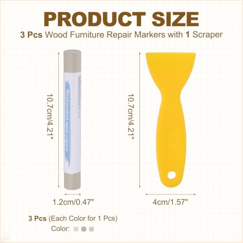 PATIKIL 3Pcs Wood Furniture Repair Marker with Scraper, 3 Colors-2 - color: Beige/Cedar/Bluish White