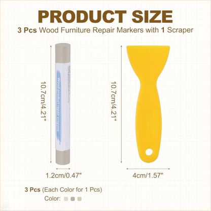 PATIKIL 3Pcs Wood Furniture Repair Marker with Scraper, 3 Colors-2 - color: Beige/Cedar/Bluish White