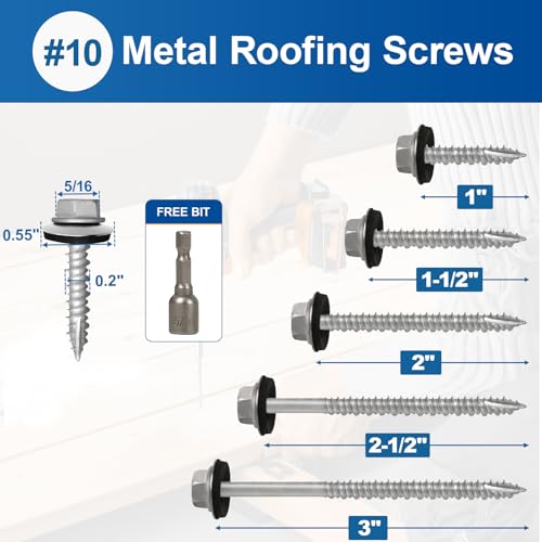 #10×1Inch Metal Roofing Screws 320-PCS Hex Head Rustpert Coating Screws - size: #10×1
