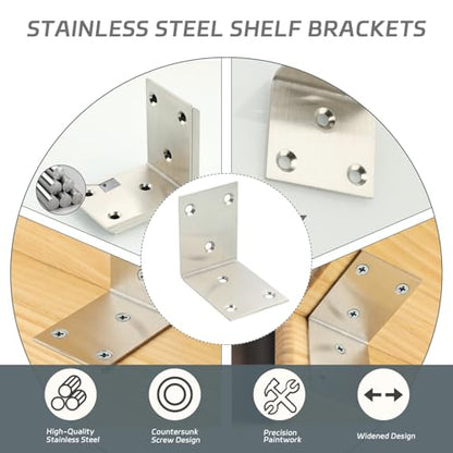 Alise 4Pcs Stainless Steel L Brackets Heavy Duty for Wood Furniture,Brushed - color: Brushed Nickel, size: 65x65MM