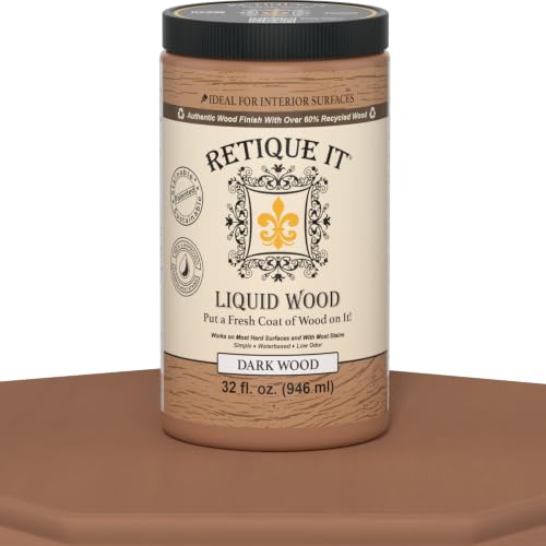 Retique It Liquid Wood - Dark Wood Quart - Paint it Then Stain it - Stainable Wood Fiber Paint - Put a Fresh Coat of Wood on it (32 Fl Oz Dark Wood) - color: 3 Dark Wood, size: 32 Fl Oz (Pack of 1)