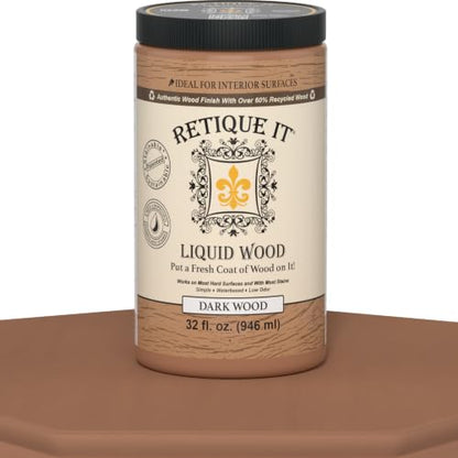 Retique It Liquid Wood - Dark Wood Quart - Paint it Then Stain it - Stainable Wood Fiber Paint - Put a Fresh Coat of Wood on it (32 Fl Oz Dark Wood) - color: 3 Dark Wood, size: 32 Fl Oz (Pack of 1)