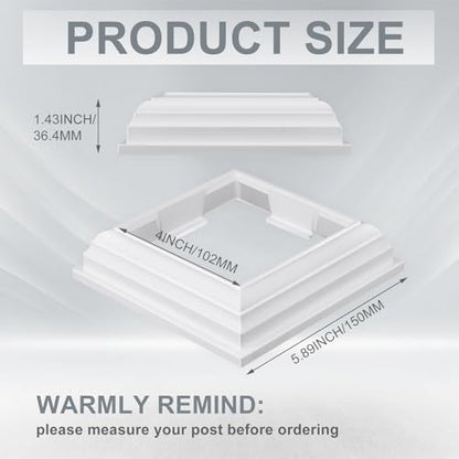 Thyle 2 Pack 4x4 Inch Vinyl Post Skirts One-piece Post Base Trim, White - size: 4x4 Inch