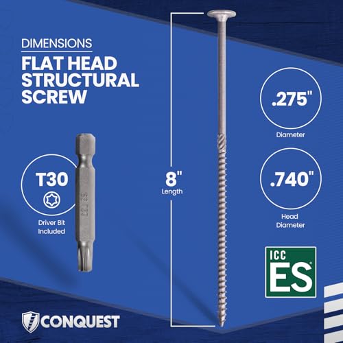 Conquest Structural Wood Screws 0.275" x 8" - size: 0.275" x 8"