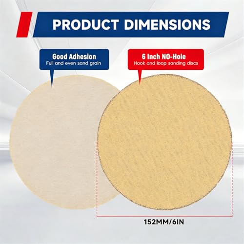 Waltyotur 100Pcs Hook and Loop Sanding Discs - 6 Inch NO-Hole 180-Grit Sandpaper with Aluminum Oxide for Polishing Accessories - size: 180-Grit, style: 6 Inch