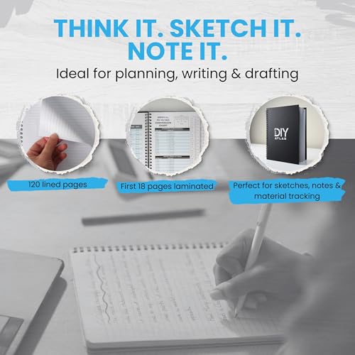 All-in-One DIY Project Notebook - Conversion Charts, Miter Angles, Bolt Sizes and Workshop Reference Guide - 120 Pages and 18 Laminated Reference Pages - Woodworking Planner