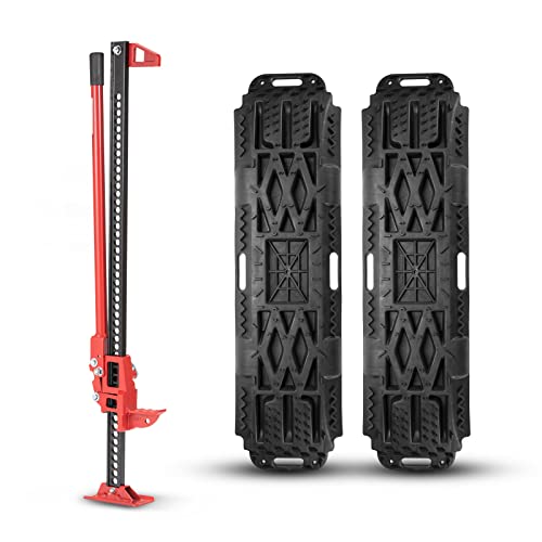 BUNKER INDUST Offroad High Lift Jack with Pair Traction Board Mate,48" FarmJack with Sand Mud Snow Track Mat Board, Offroad Tire Recovery Kit for Car Truck Jeep ATV SUV UTV - color: 48" Offroad Jack with Recovery Tracks
