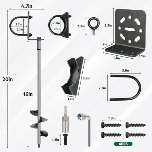 Ground Anchors Screw in 20" Set of 2 Pack, Multi Purpose Brackets - size: 20 inch 2pcs