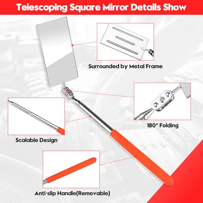 Telescoping & Bendable Inspection Mirror – 2Pcs Square Heads, Orange/Yellow - color: Orange/Yellow