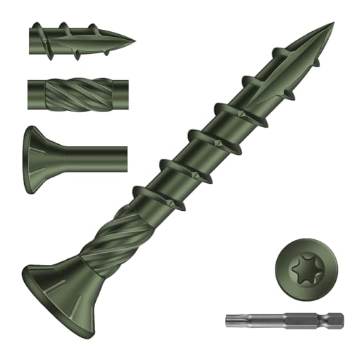 #8 x 1-1/4" Deck Screws (175Pcs) 1lb. Carbon Steel, Green, Flat Head, Rust Resistant epoxy Coated, with T25 Star Bit - color: Green, size: #8 x 1-1/4"