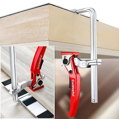 2 Pack Track Saw Clamps for Guide Rail – Heavy Duty Quick Release Ratchet Clamp Set, Compatible with Festool, Makita, Dewalt, Table Saw Hold Down, T Track Woodworking Clamps with Non-Marring Pads - color: Red