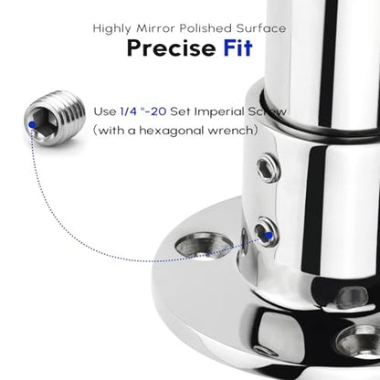 2 Pack Rail Fitting for 7/8" 1" 1-1/4" Railing, Satinless Steel 316, Marine Grade Straight Elbow 2- Way 3-Way 90 Degree Tee Connector, Boat Handrail Hardware - size: 1 inch (25mm), style: Round Base