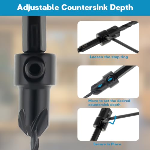 15-Piece Countersink Drill Bit Set for Woodworking