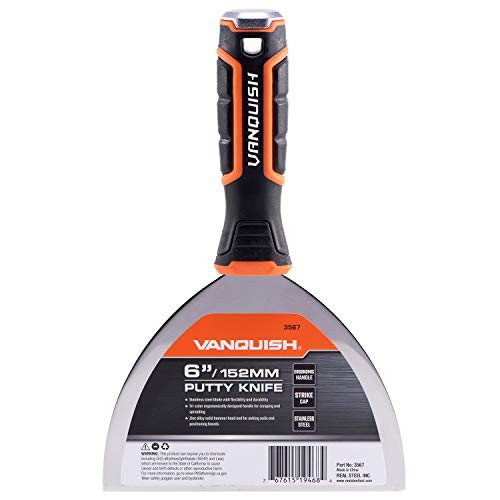 VANQUISH Stainless Steel Putty Knife Scraper with Soft Grip Handle and Metal Hammer End - 6 Inch (3567) - size: 6 Inch