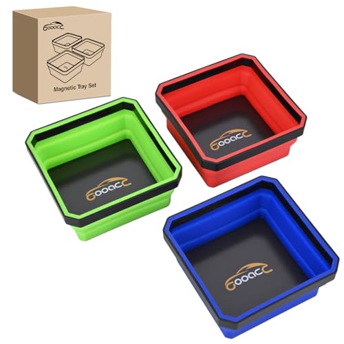 GOOACC 3Pcs Square Collapsible Magnetic Parts Tray Set Red Blue Green - color: Red/Blue/Green
