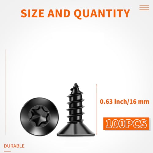 100 PCS #6 x 5/8" Flat Head Torx/Star Wood Screws, 18-8 (A2) Stainless Steel, Full Threaded & Black Coated for Durability, T15 Drive Bit Included, No.6 X 5/8" Multipurpose Screw by TPOHH - size: #6 X 5/8 inch