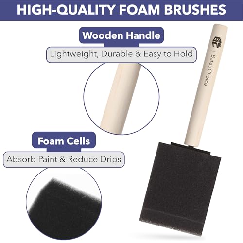 Bates- Foam Paint Brushes, 2 Inch, 16 Pack, Wooden Handle - color: Black, size: 2 Inch, 16 Pack