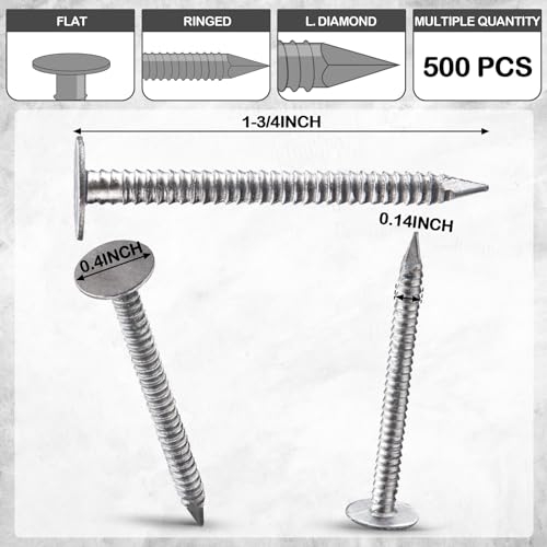 Tandefio 500 Pcs Aluminum Roofing Nails 1-3/4 Inch Aluminum Siding Rustproof Cap Nails to Fasten Asphalt Shingles Roofing Felt Insulation Board Wood Decking Fascia - size: 1-3/4 Inch