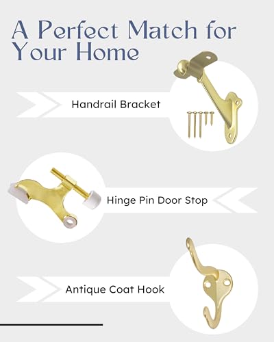 Stair Handrail Brackets Wooden Railing Support Champagne Brass, 3 Pack | HOWTOOL - color: Champagne Brass