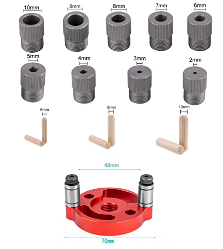 Self Centering Doweling Jig, Dowel Drill Guide 2/3/4/5/6/7/8/9/10mm Handheld Drill Guide for Straight Holes Wood Panel Hole Puncher Locator - size: Red Drill Guide 2/3/4/5/6/7/8/9/10mm