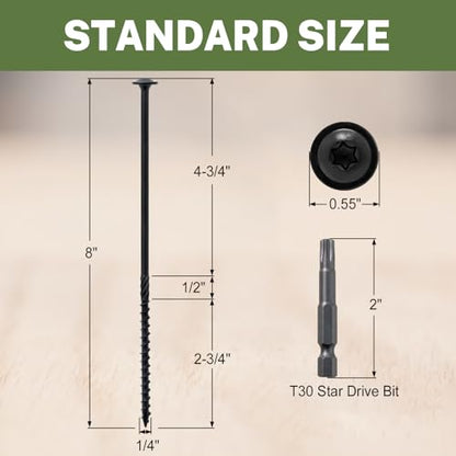 LIONMAX Lag Screws 8 Inch, Timber Screws #14 x 8, 50-PCS, Black - color: Black, size: #14 x 8"
