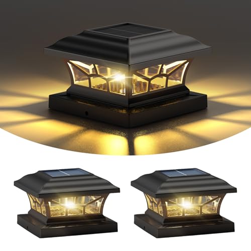 2 Pack Solar Post Cap Lights Outdoor Waterproof, Dual Light, Black - style: Classic Black
