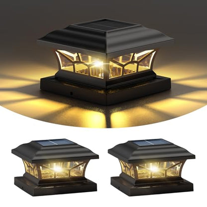 2 Pack Solar Post Cap Lights Outdoor Waterproof, Dual Light, Black - style: Classic Black