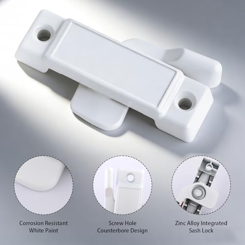 8 Pcs F2590 Window Sash Lock Replacement Kit,2-1/4 Inch Mounting Hole Centers, White Sash Locks with 8 Screws for Double Hung and Vertical Sliding Windows,Home Safety and Security Upgrade,Easy to Use