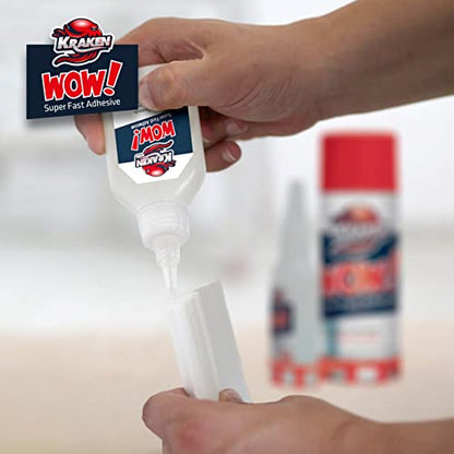 Kraken Bond Wow! CA Glue Kit (24x1.75 oz) & Activator (24x6.75 fl oz) - Cyanoacrylate Glue for for Woodworking, Plastic, Ceramic, Craft -DIY Repair, Fast Bonding | 24 Pack - size: 24 Pack